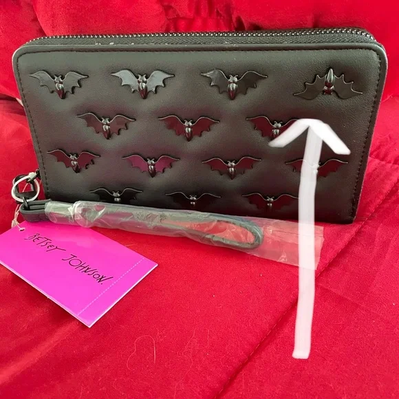 Betsey Johnson Black With Bat Embellishments Large Wallet - Picture 7 of 7